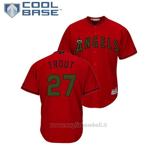 Maglia Baseball Uomo Los Angeles Angels Mike Trout 2018 Dia de los Caidos Cool Base Scarlet